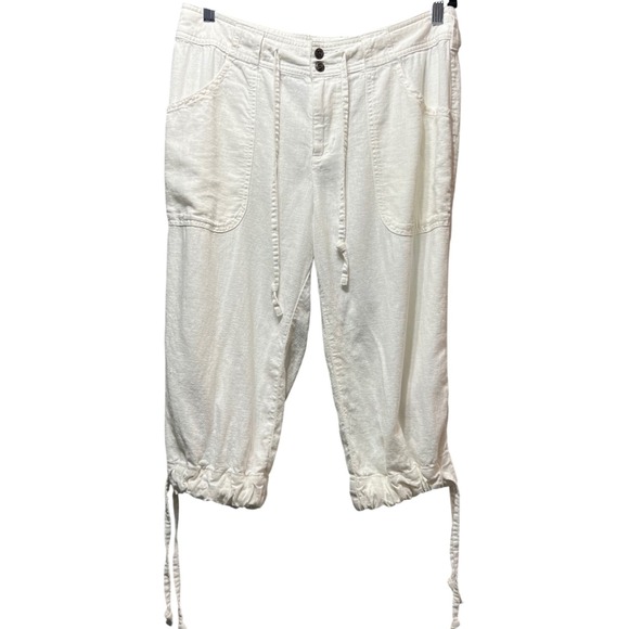 Cabela's Linen Blend Capri Pants Size 10 Drawstring Waist White Loose Wide Leg‎ - Picture 1 of 9